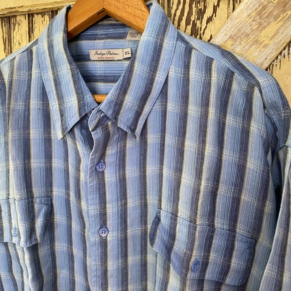 Men’s Irish linen button down shirt size XL blue indigo Palms NWOT - Picture 10 of 11